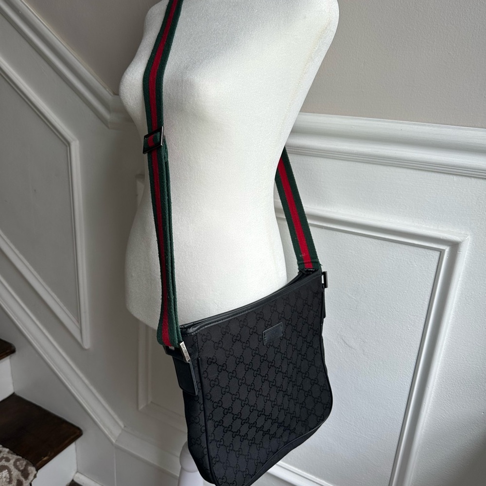 Authentic Gucci unisex messenger bag black monogram canvas